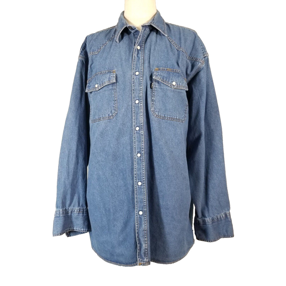 Key denim Western Pearl‎ snap shirt men's 2xlt blue long sleeve cowboy workwear